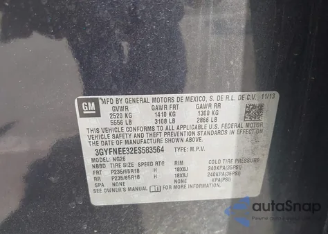 2014 Cadillac Srx Luxury Collection from USA, damaged, VIN 3GYFNEE32ES583564